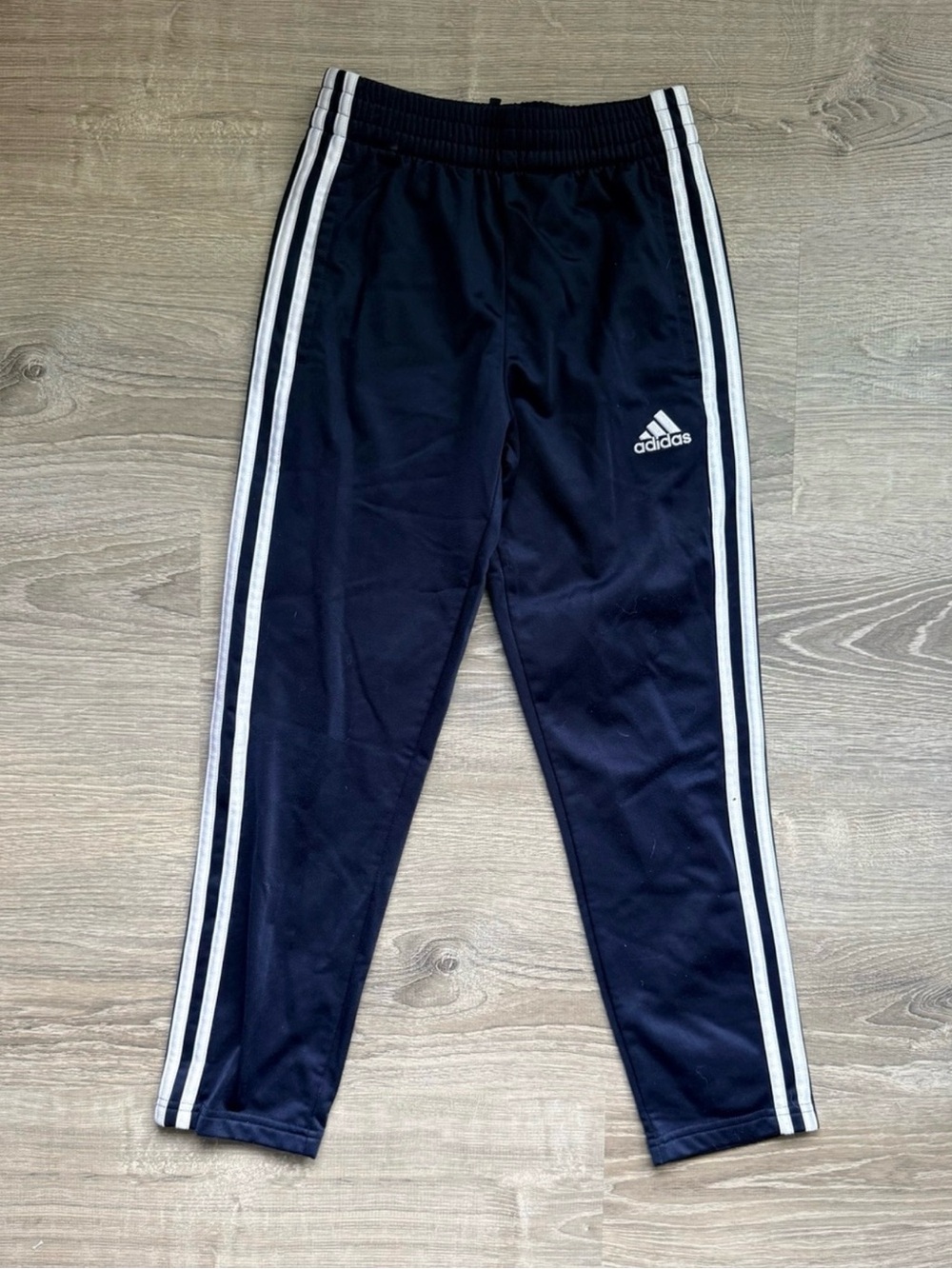 Adidas Boy’s M(8) Navy Blue Three-Stripe Athletic Track Pants Joggers